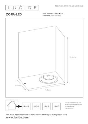 Lucide ZORA-LED Wandspot 2xGU10 - Zwart