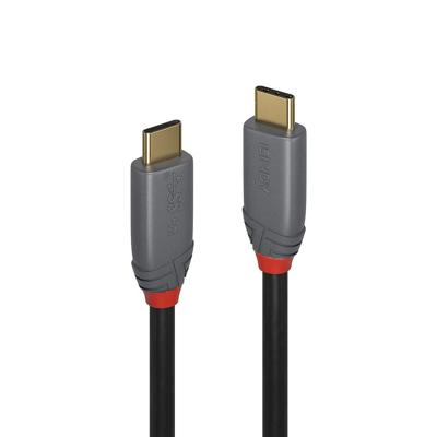 LINDY 36900 USB-kabel USB 3.2 Gen2x2 USB-C stekker, USB-C stekker 0.50 m Zwart, Grijs Vergulde steekcontacten