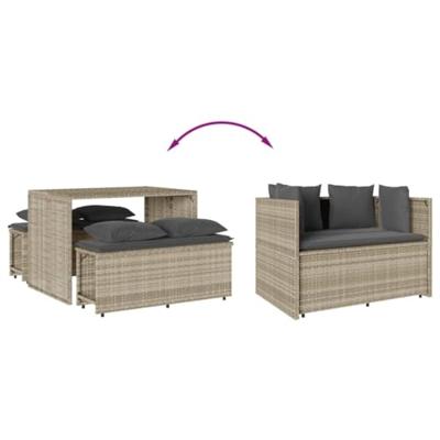 3-delige Tuinset met kussens poly rattan lichtgrijs - thumbnail