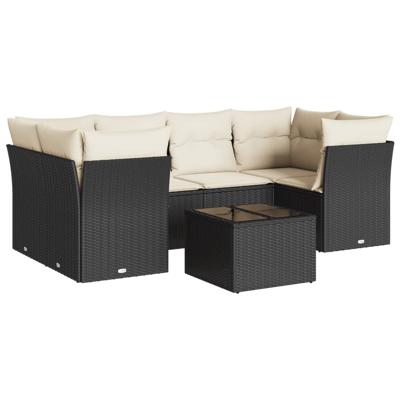 7-delige Loungeset met kussens poly rattan zwart - thumbnail