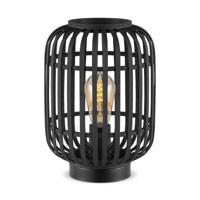 Boheemse stijl Tafellamp - Bamboe Lampenkap - Cilinder - Zwart - Ø21,5 x 30 cm - E27 fitting - Ontworpen voor gebruik in slaapkamers en studeerkamers - Met schakelaar - thumbnail