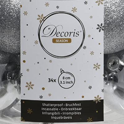 Decoris kerstballen set plastic 34st zilver 8cm