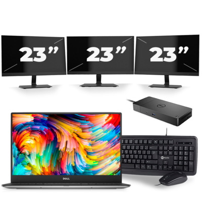 Dell XPS 13 9360 - Intel Core i5-7e Generatie - 13 inch - 8GB RAM - 256GB SSD - Windows 11 Home + 3x 23 inch Monitor