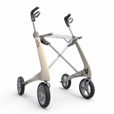 Carbon rollator Ultralight (4,8 kg) | by Acre | Kleur: Beige | Lichtgewicht | Omgekeerde handvatten | Lichtste rollator | Soft banden | byAcre