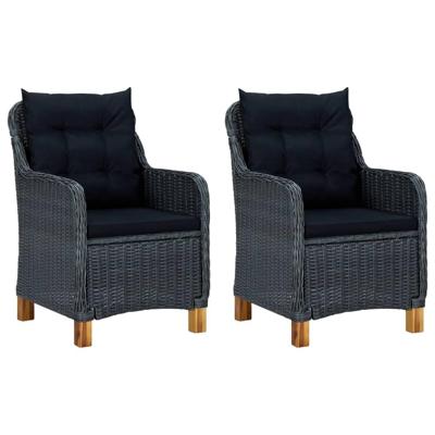 Tuinstoelen 2 st met kussens poly rattan donkergrijs