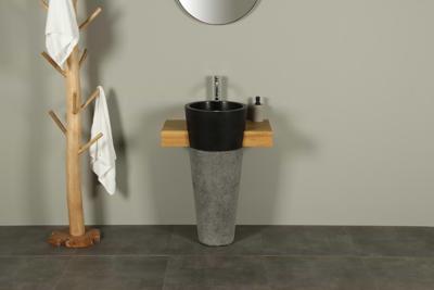 Wandhängendmöbel Teak Tambora Single mit Waschsäule Terrazzo 70 cm