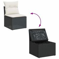 9-delige Loungeset met kussens poly rattan zwart - thumbnail