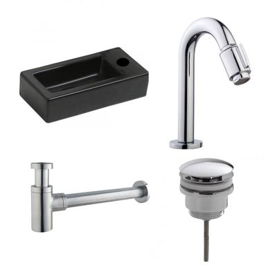 Fonteinset Rhea Zwart Rechthoek Rechts 36.5x18x9cm Toiletkraan Knop Clickwaste Sifon Chroom Fonteinset Rhea Zwart Rechthoek Rechts 36.5x18x9cm Toiletkraan Knop Clickwaste Sifon Chroom
