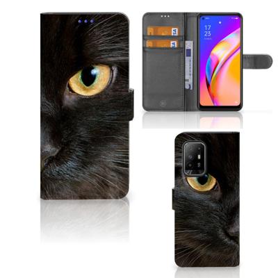 OPPO Reno5 Z | A94 5G | Telefoonhoesje | Met pasjeshouder | Zwarte Kat
