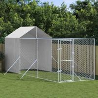 Hondenkennel met dak 2x6x2,5 m gegalvaniseerd staal zilverkleur - thumbnail