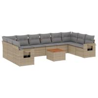 11-delige Loungeset met kussens poly rattan gemengd beige - thumbnail