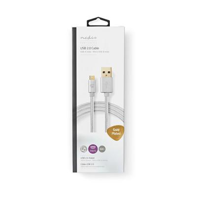 USB 2.0-Kabel voor Synchroniseren en Opladen | Verguld 3,0 m | USB A Male naar Micro-USB B Male-Kabel | Voor Aansluiten van Smartphones en Mobiele Apparaten - thumbnail
