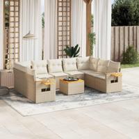 10-delige Loungeset met kussens poly rattan beige - thumbnail