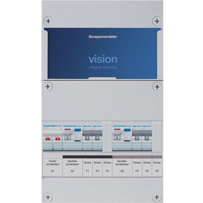 Groepenkast Hager VKG22B 4-groepenverdeler met fornuisgroep en hoofdschakelaar 2x ALS 30mA 1-fase