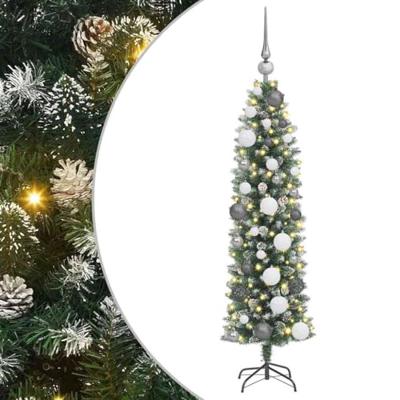 VidaXL Kunstmatige slanke kerstboom met 150 led groen en wit 120 cm