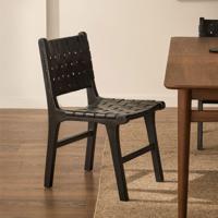 Kave Home Eetkamerstoel 'Calixta' Mahoniehout en leer, kleur Zwart - thumbnail