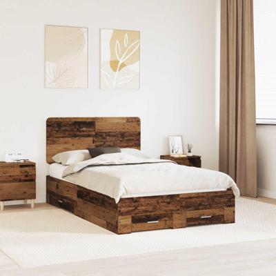 Bedframe met hoofdeinde Oudhout 120 x 200 cm Bewerkt hout