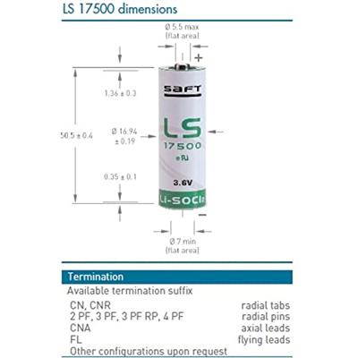 Saft LS17500 Speciale batterij A Lithium 3.6 V 3600 mAh 1 stuk(s) Saft LS17500 Speciale batterij A Lithium 3.6 V 3600 mAh 1 stuk(s)
