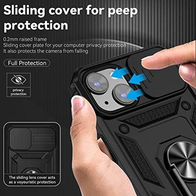 Lunso - Armor backcover hoes met ringhouder - iPhone 14 Plus - Zwart
