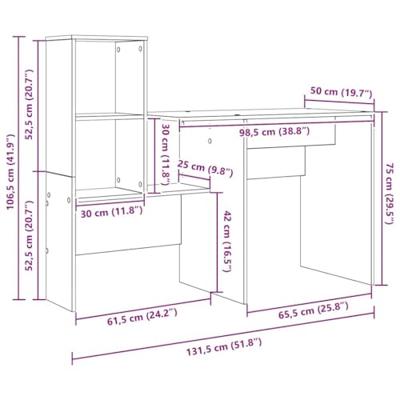 Bureau met lade Grijs sonoma 131,5 x 50 x 106,5 cm Bewerkt hout