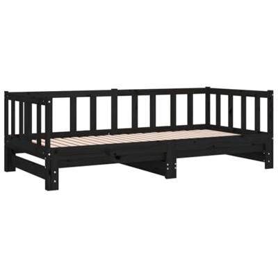 Slaapbank uitschuifbaar massief grenenhout zwart 2x(90x190) cm - thumbnail