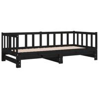 Slaapbank uitschuifbaar massief grenenhout zwart 2x(90x190) cm - thumbnail