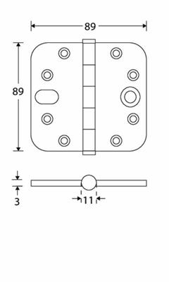 Veiligheidsscharn. RoH 89x89 MMNTI vlak