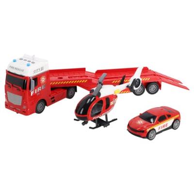 Rapid Wheels Autotransporter Brandweer + Auto en Helikopter + Licht en Geluid