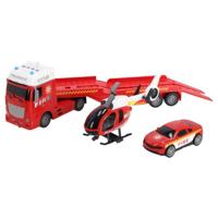 Rapid Wheels Autotransporter Brandweer + Auto en Helikopter + Licht en Geluid - thumbnail