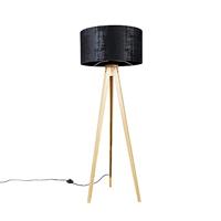 QAZQA Vloerlamp hout met stoffen kap zwart 50 cm - Tripod Classic - thumbnail