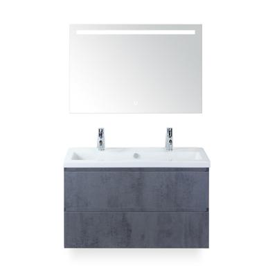 Vogue Badmeubelset 100 cm - Greeplijst in kleur - Beton Antra - Keramische Wastafel Wit 2 kraangaten - met Sence Spiegel