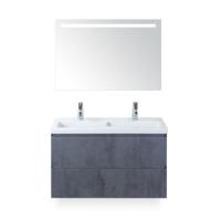 Vogue Badmeubelset 100 cm - Greeplijst in kleur - Beton Antra - Keramische Wastafel Wit 2 kraangaten - met Sence Spiegel - thumbnail