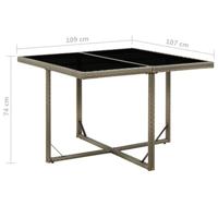 Tuintafel 109x107x74 cm poly rattan en glas grijs - thumbnail