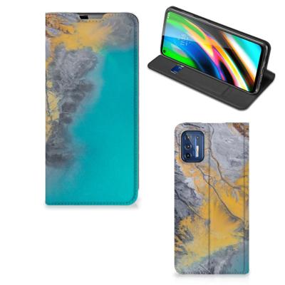 Motorola Moto G9 Plus | Standcase | Marble Blue Gold Motorola Moto G9 Plus | Standcase | Marble Blue Gold