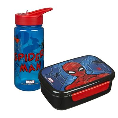 Spiderman Broodtrommel en Drinkfles Rood/Zwart/Blauw