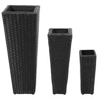 VidaXL Plantenbakken verhoogd 3 st poly rattan zwart - thumbnail