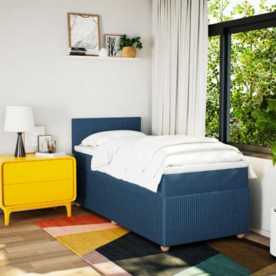Boxspring met matras stof blauw 90x190 cm - thumbnail