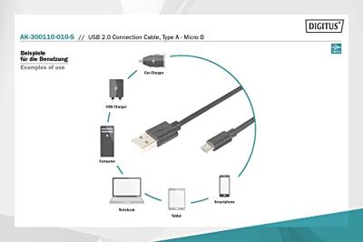 Digitus AK-300110-010-S USB-kabel USB 2.0 USB-A stekker, USB-micro-B stekker 1.00 m Zwart