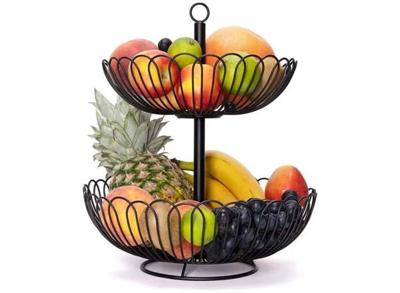 FEDEC Fruitschaal - Fruitmand metaal - 2 Laags - Zwart