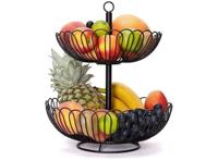 FEDEC Fruitschaal - Fruitmand metaal - 2 Laags - Zwart - thumbnail