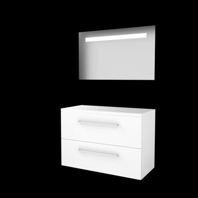 Basic-Line Economic 46 Badkamermeubelset - 100 x 46 cm - Met Grepen - 2 Lades - Wastafelblad - Spiegel met LED Verlichting - Ice White