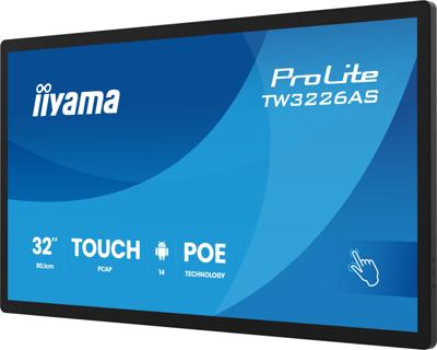 iiyama Prolite TW3226AS-B3P 80,1 cm 31,5 inch, VA, LED-monitor, Full HD, 10-punts multitouch, capacitief, Android 14 OS HDMI, USB 3.2/2.0/USB-C RJ45 PoE WiFi, Bluetooth 24/7 3H, niet-verblindend