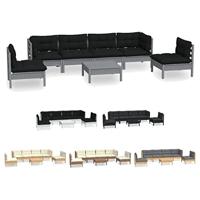 7-delige Loungeset met grijze kussens grenenhout - thumbnail