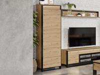 Kolomkast QUANTINO 1 deur eik artisanaal/zwart met led - thumbnail