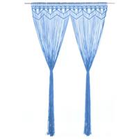 VidaXL Gordijn macramé 140x240 cm katoen blauw - thumbnail