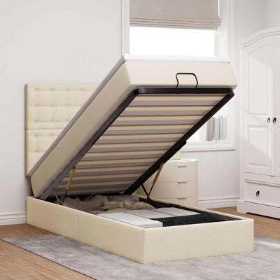 Ottoman bed met matras 80x200cm stof crèmekleurig