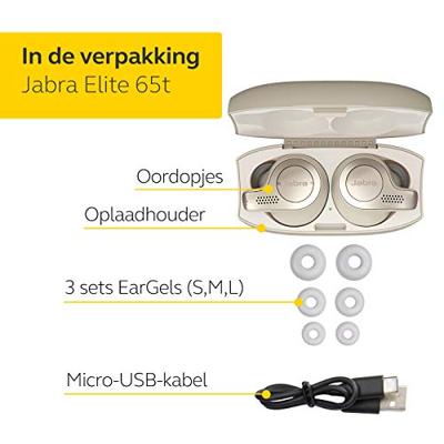 Jabra Elite 65t Oordopjes – Bluetooth Oordopjes met Passieve Ruisonderdrukking en Vier-Microfoontechnologie voor Echt Draadloos Bellen en Muziek Luisteren – Goudbeige
