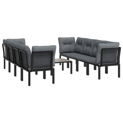 9-delige Loungeset poly rattan zwart en grijs