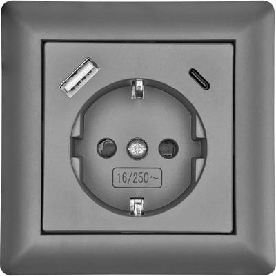 LEDmaxx USB2203 Geaard stopcontact Antraciet