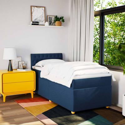 Boxspring met matras stof blauw 90x190 cm - thumbnail